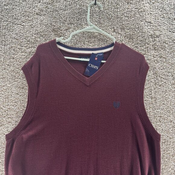 Chaps Sweater Vest Mens XL Red Maroon V Neck Pullover Knit New With Tags Cotton - Picture 3 of 13